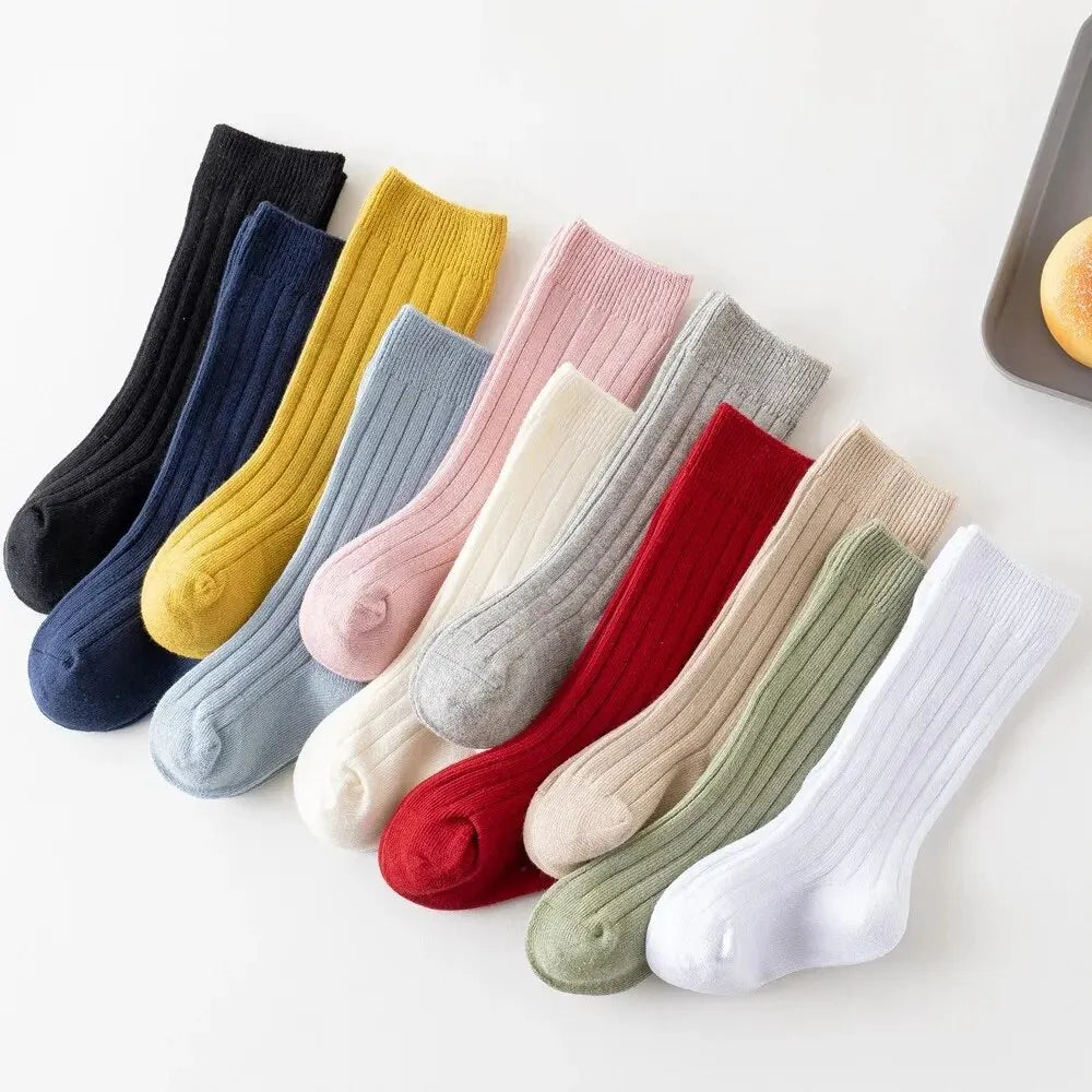 3 Pairs of Ribbed Cotton Knee-High Socks for Babies and Toddlers – Soft and Breathable for All-Day Comfort