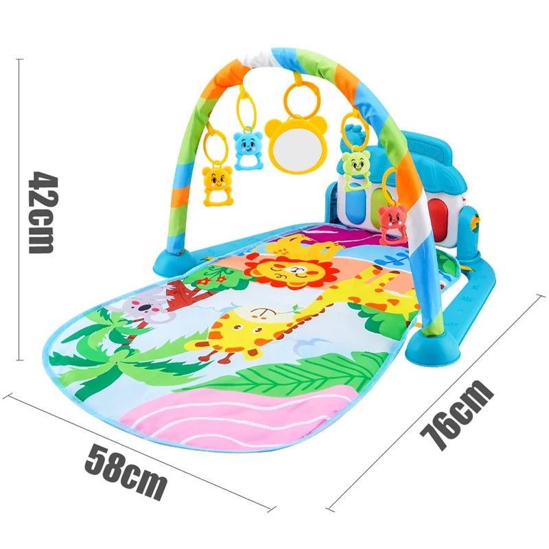 Baby Activity Play Mat with Piano Keyboard, Hanging Toys, and Soft Cushioned Surface for Tummy Time and Sensory Development