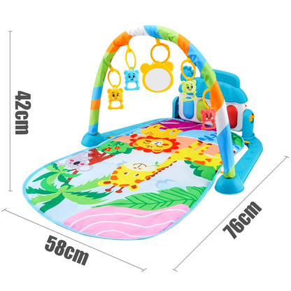 Baby Activity Play Mat with Piano Keyboard, Hanging Toys, and Soft Cushioned Surface for Tummy Time and Sensory Development