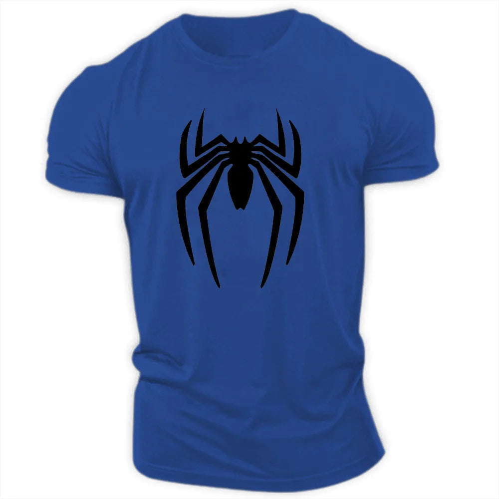 Men's Sports T-Shirt with Bold Spider Symbol Design and Short Sleeves