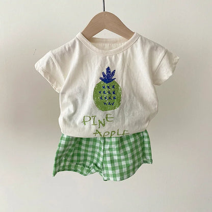 Adorable Toddler Fruit-Themed T-Shirt and Gingham Shorts Set for Summer Fun