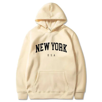 New York USA Graphic Hoodie with Kangaroo Pocket and Ribbed Cuffs for Urban Casual Style