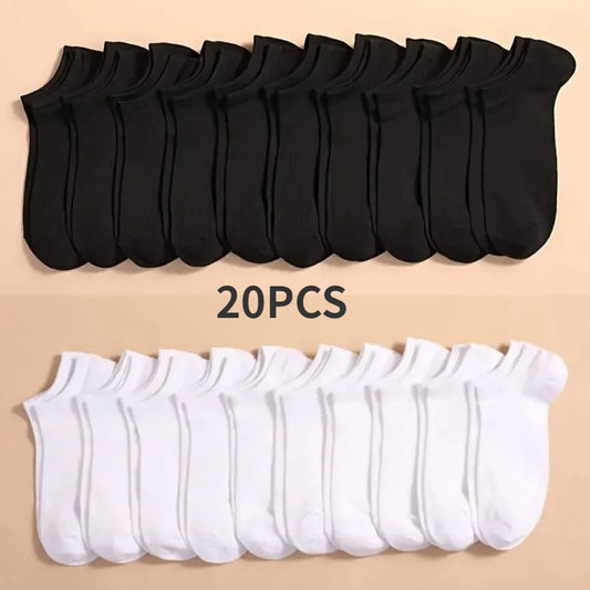 20-Pair Pack of Low-Cut Unisex Socks, Breathable and Comfortable, Ideal for Daily Wear and Sports, Made from Soft Polyester and Spandex Blend