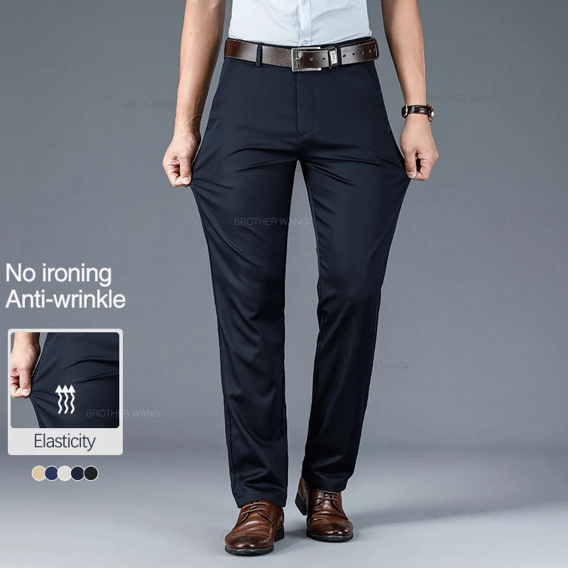 Men's Business Casual Slim Fit Trousers with Breathable Summer Fabric for Office and Daily Wear