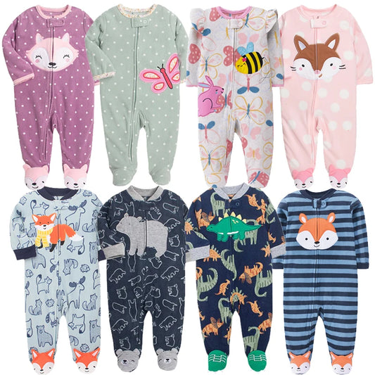 Adorable Animal-Themed Baby Footed Pajamas, Cozy Long-Sleeve Sleepers with Zipper Closure, Soft and Warm Infant Onesies, Various Cute Designs for Boys and Girls