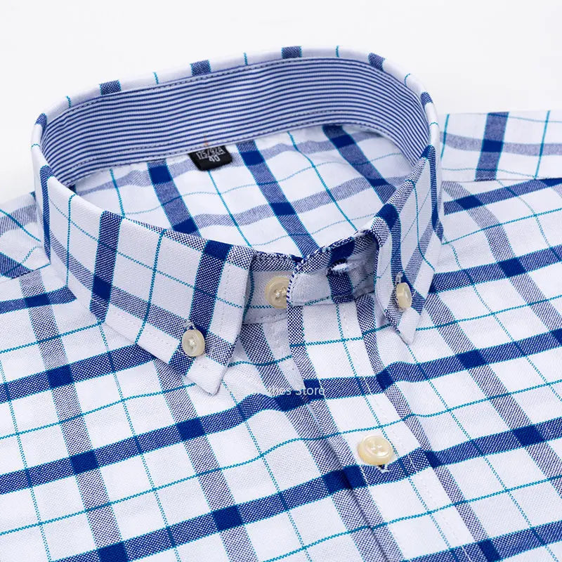 Classic Plaid Button-Down Men's Dress Shirts with Long Sleeves and Tailored Fit