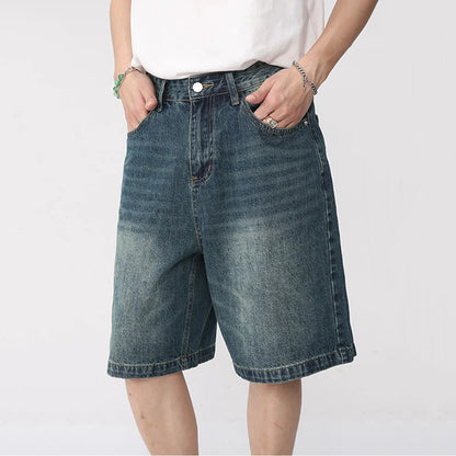 Men's Loose-Fit Denim Shorts with Classic Five-Pocket Design