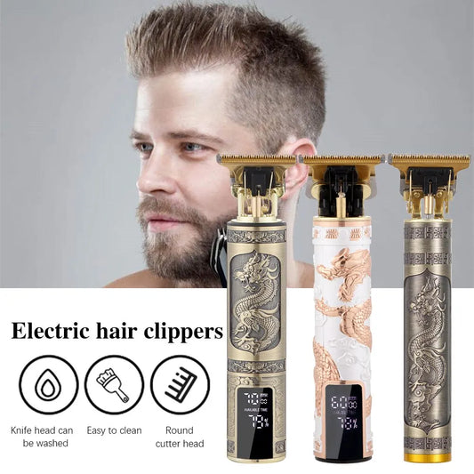 Professional Cordless Hair Clippers with Carved Design, LED Display, and Precision Blades for Detailed Haircuts and Trimming