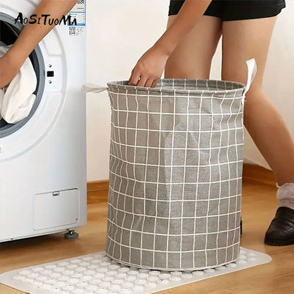 Large Capacity Checkered Laundry Basket with Sturdy Handles for Easy Carry and Modern Home Organization