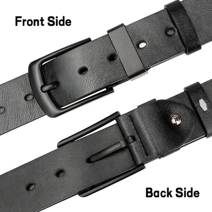 Men's Genuine Leather Belt with Matte Finish Metal Pin Buckle for Formal and Casual Attire