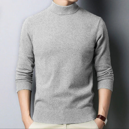 Men's Slim-Fit Turtleneck Sweater with Soft Wool Blend and Ribbed Cuffs