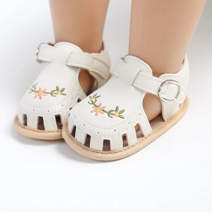 Adorable Baby Sandals with Floral Embroidery and Adjustable Strap for Summer