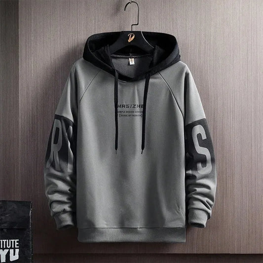 Men's Casual Hoodie with Lettered Sleeves and Contrast Hood, Featuring Modern Graphic Print and Comfortable Fit for Everyday Wear