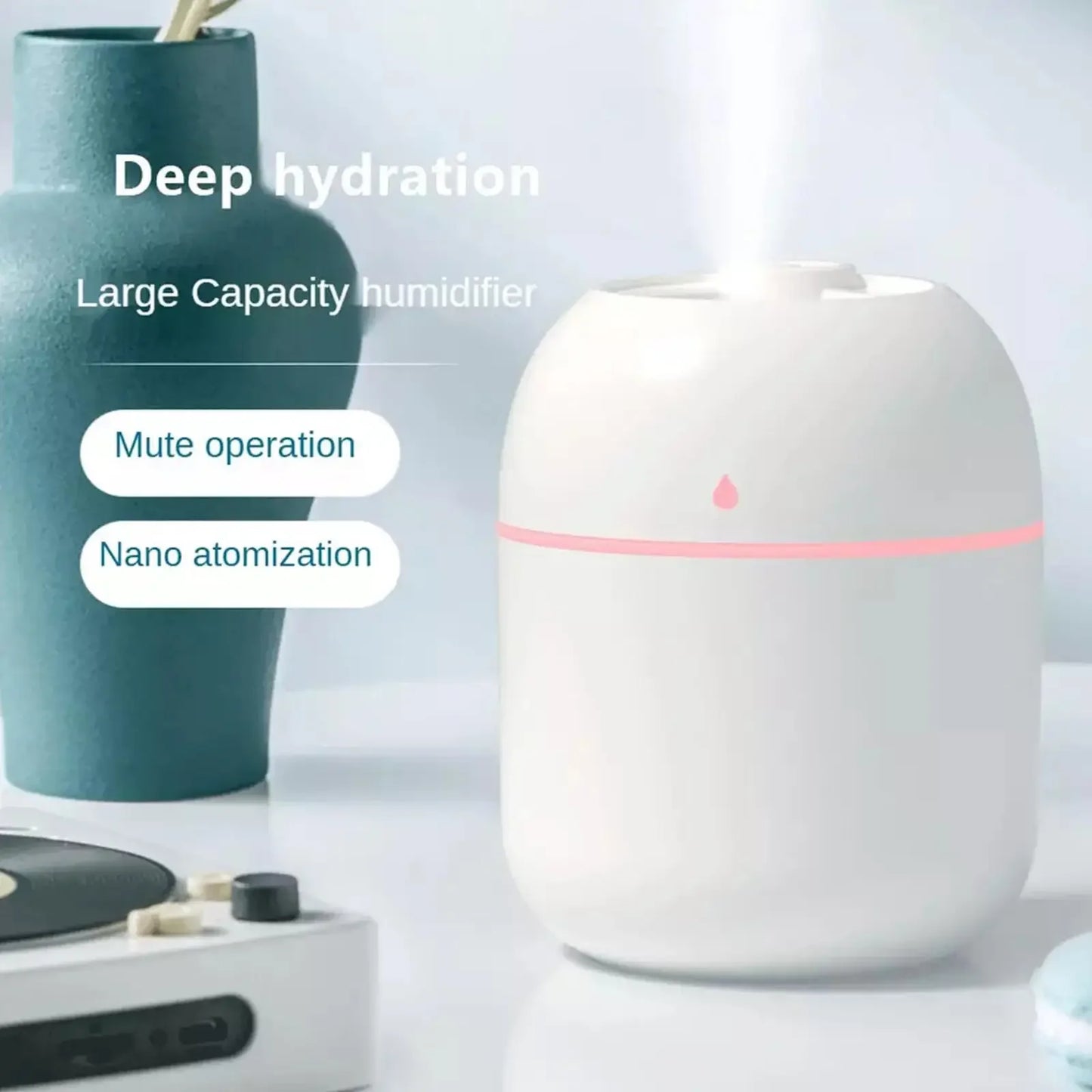 Ultrasonic Humidifier with LED Night Light for Comfortable Sleep and Atmosphere Enhancement, Featuring Adjustable Mist Output and Quiet Operation for Bedrooms and Small Spaces.