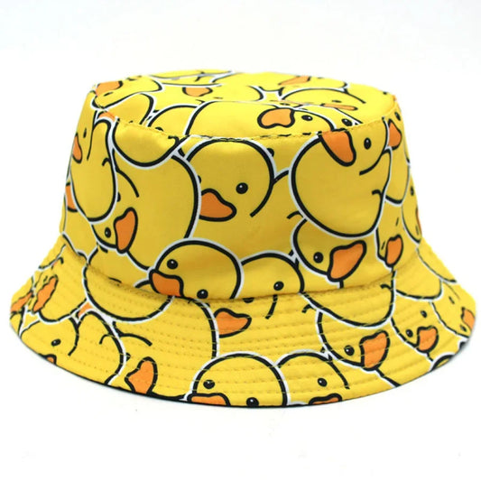 Playful Kids Bucket Hat with Adorable Duck Print and Wide Brim for Sun Protection