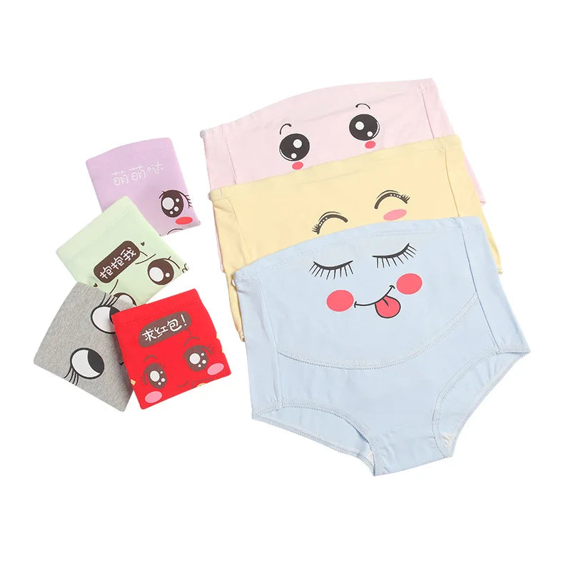 High-Waisted Maternity Underwear with Cute Cartoon Prints and Stretchable Belly Support