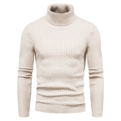 Men's Slim-Fit Turtleneck Sweater with Ribbed Knit Design and Long Sleeves