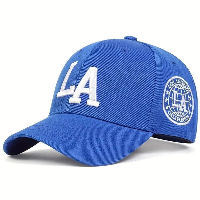 Embroidered LA Baseball Cap with Adjustable Strap and Side Patch Detailing for Casual Wear