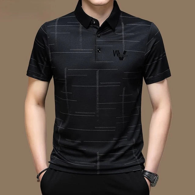 Men's Modern Graphic Pattern Polo Shirt with Button Collar and Short Sleeves