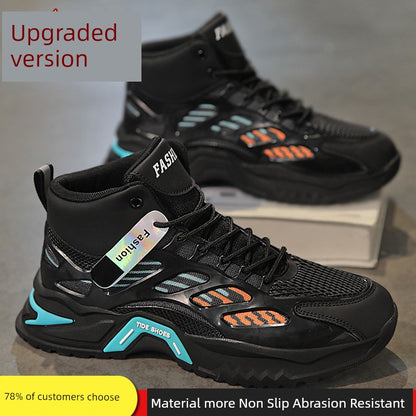 High-Top Athletic Sneakers with Breathable Mesh Upper and Thick Rubber Sole for Enhanced Comfort and Style