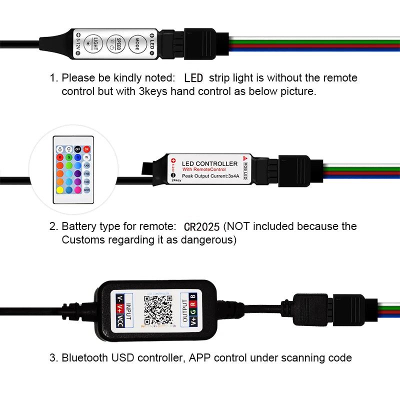 Bluetooth RGB LED Strip Lights with Remote Control and Music Sync, App-Controlled, Ideal for Home Decoration and Ambiance Lighting