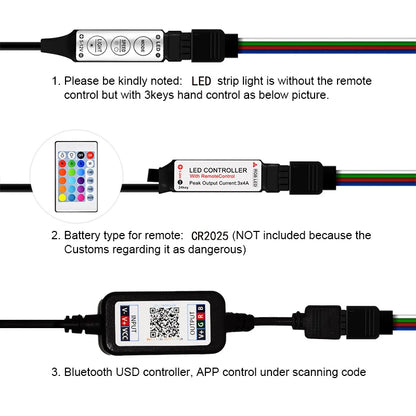 Bluetooth RGB LED Strip Lights with Remote Control and Music Sync, App-Controlled, Ideal for Home Decoration and Ambiance Lighting