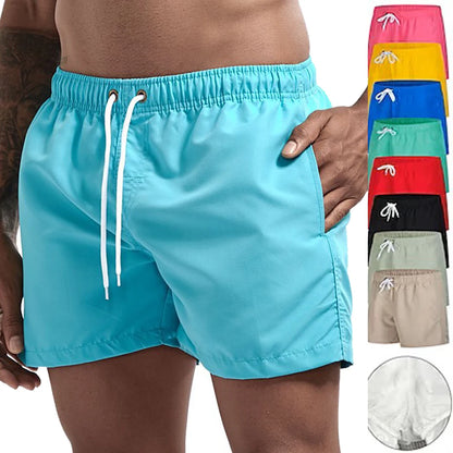 Men's Quick-Dry Swim Shorts with Elastic Waistband and Drawstring Closure