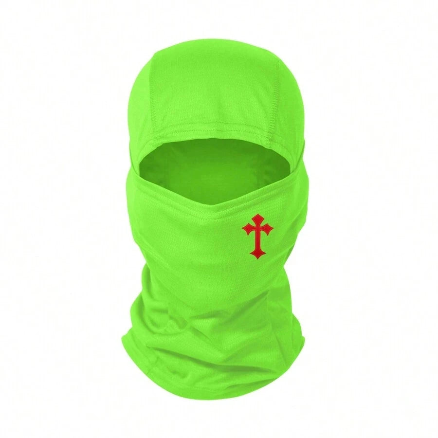 Breathable Full-Face Balaclava with Embroidered Cross Detail for Outdoor Sports and Tactical Use