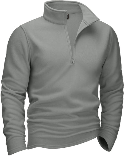 Men's Half-Zip Fleece Pullover with Stand Collar and Long Sleeves