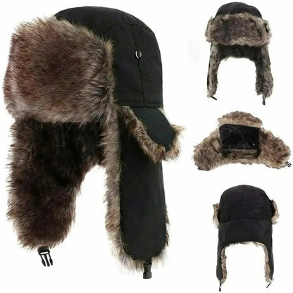 Winter Faux Fur Trapper Hat with Ear Flaps and Adjustable Strap for Ultimate Warmth and Wind Protection