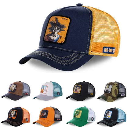 Anime-Themed Trucker Cap with Mesh Back, Embroidered Character Patch, and Adjustable Snapback Closure for Stylish Casual Wear