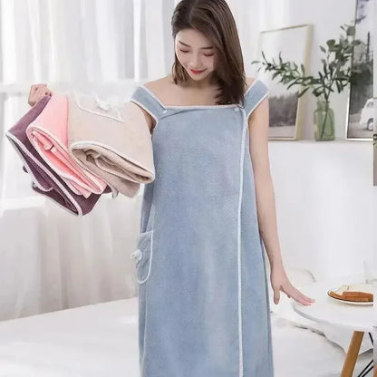 Wearable Bath Towel with Armholes and Pocket for Convenient and Comfortable Drying