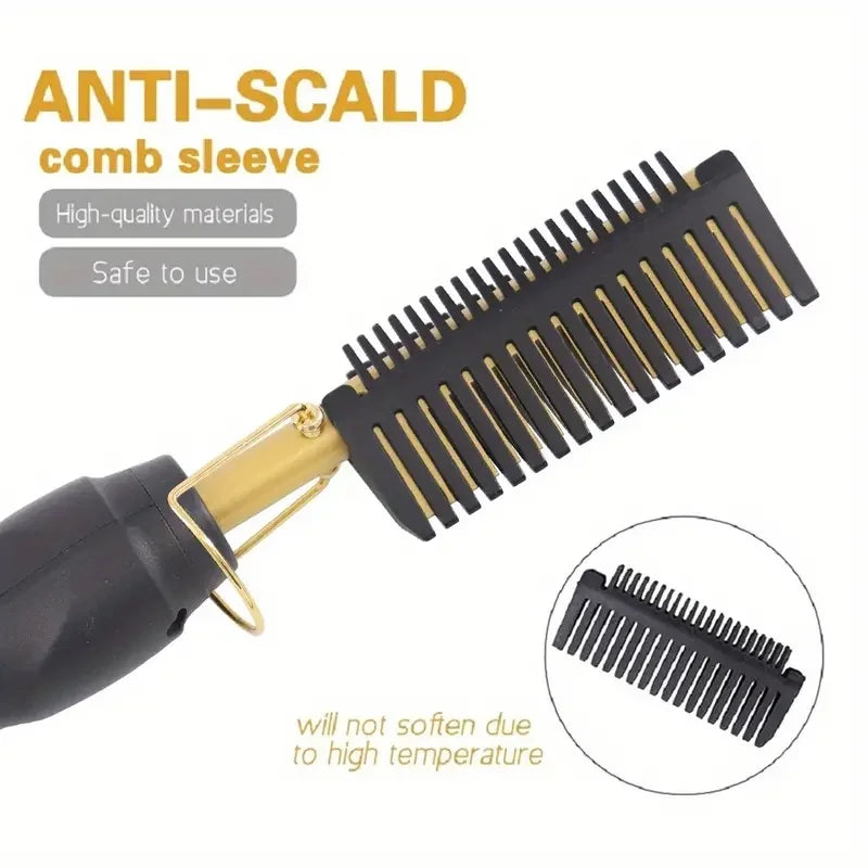 High-Heat Ceramic Pressing Comb for Sleek, Straight Hair with Ergonomic Handle and Adjustable Temperature Settings