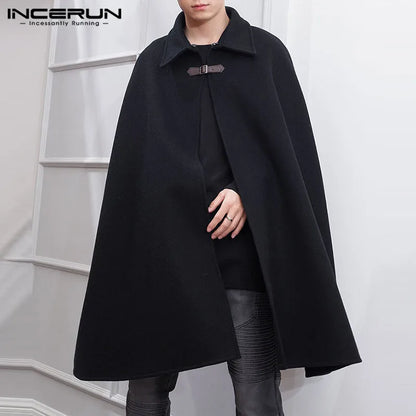 Men's Full-Length Cloak with Turn-Down Collar and Buckle Closure for a Stylish, Gothic-Inspired Look