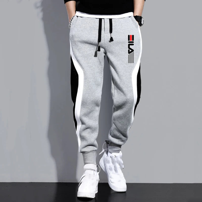 Men's Casual Jogger Sweatpants with Contrast Panel Design and Elastic Drawstring Waist