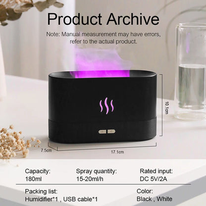 Aromatherapy Humidifier with Multicolor Flame Effect and Adjustable Mist Levels for Relaxation and Air Purification in Home and Office Settings