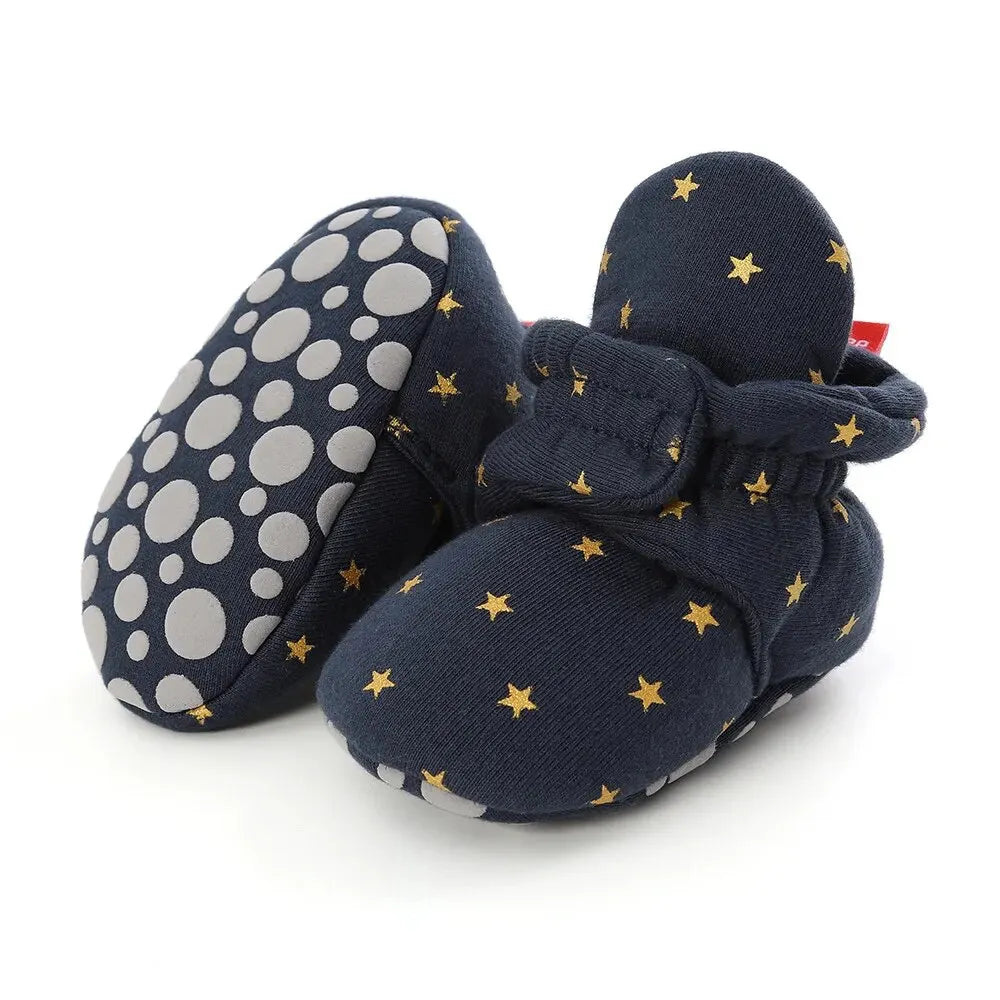 Soft Baby Booties with Starry Print and Anti-Slip Soles