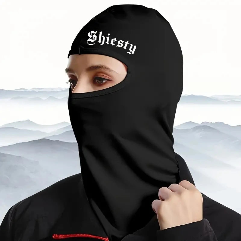 Full-Face Balaclava with Embroidered Lettering for Outdoor Sports and Winter Protection