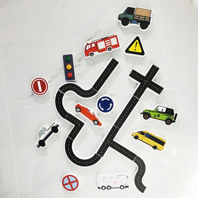 Engaging Bath Time Traffic-Themed Foam Stickers for Kids with Vehicles and Road Signs