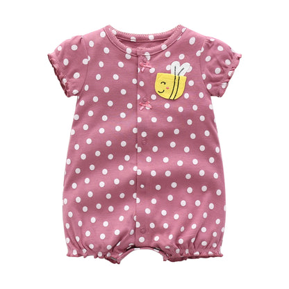 Pack of Adorable Baby Rompers with Short Sleeves and Cute Prints