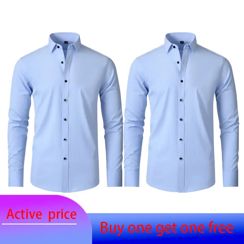 Men's Long Sleeve Stretchable Dress Shirt with Button-Down Front and Slim Fit Design for Formal and Casual Occasions