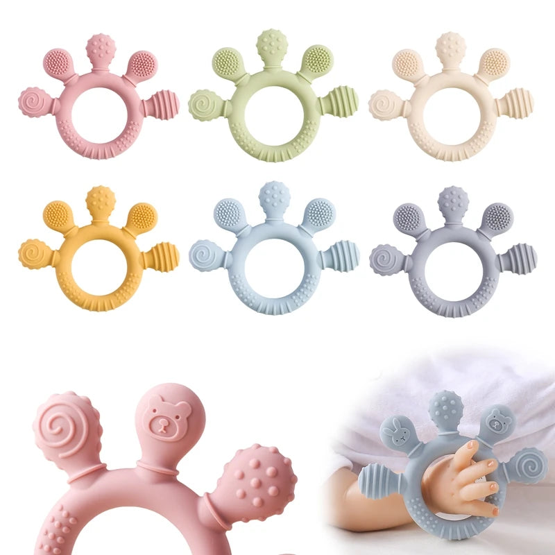 Textured Silicone Teething Rings for Babies with Various Patterns and Soft, Chewable Surfaces for Teething Relief and Sensory Development