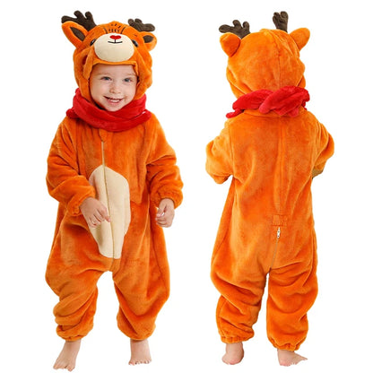 Adorable Animal Themed Fleece Onesies with Hood for Babies and Toddlers