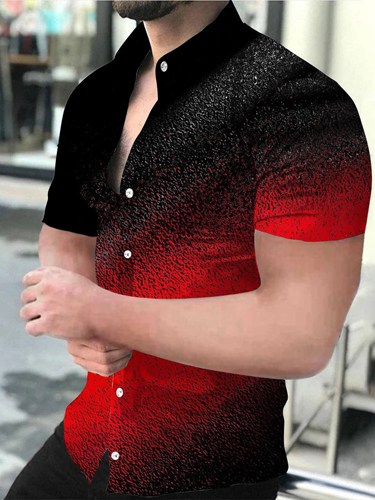 "Men's Short Sleeve Button-Up Shirt with Modern Geometric Print and Slim Fit Design"