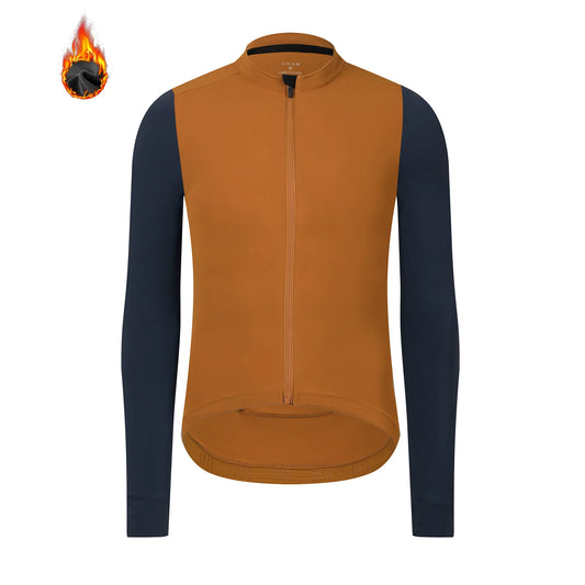 Thermal Long Sleeve Cycling Jersey with Full-Length Zipper and Moisture-Wicking Fabric for Cold Weather Riding