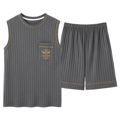 Men's Striped Short and Long Sleeve Pajama Set with Chest Pocket and Contrast Piping for Versatile Sleepwear Options