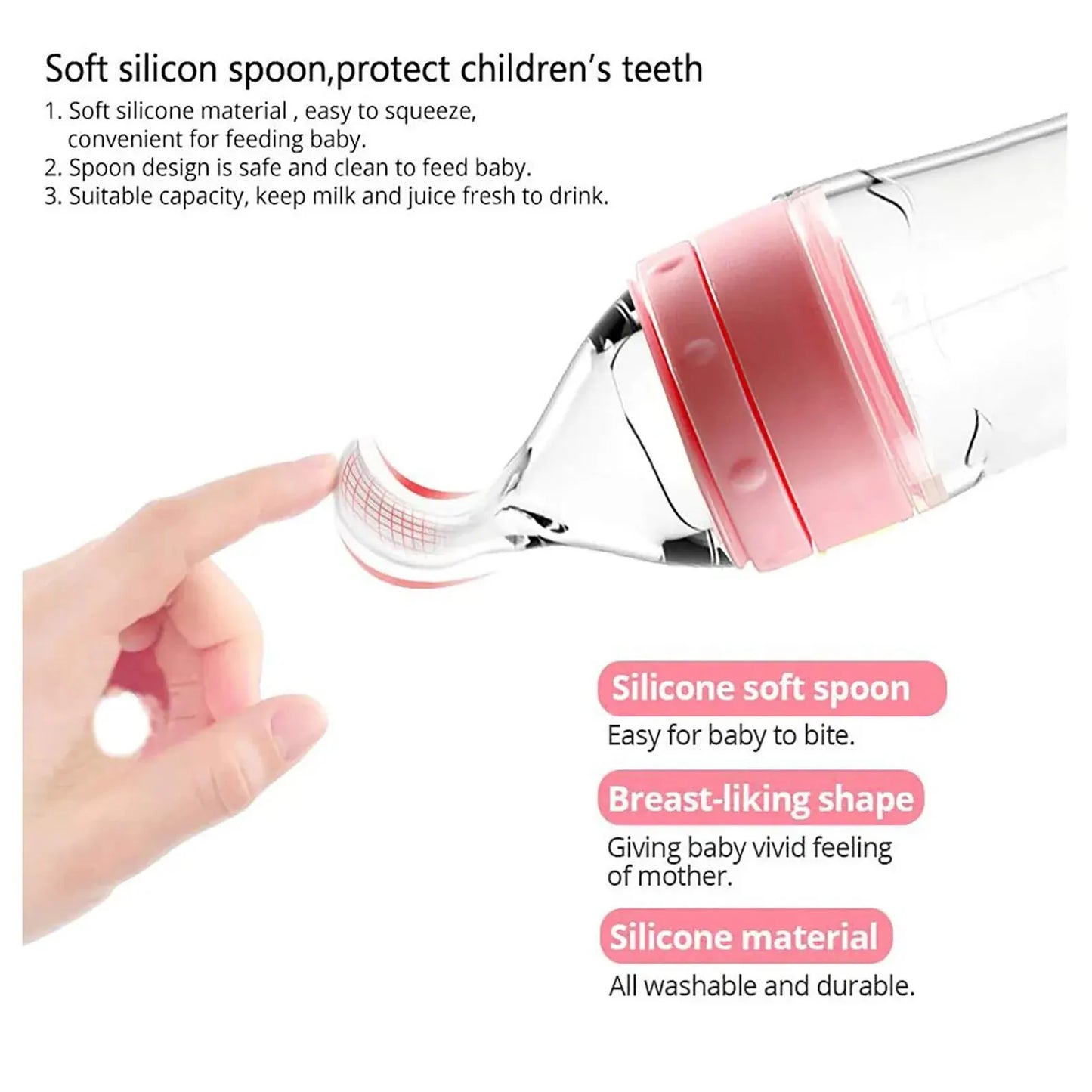 **Squeezable Silicone Baby Food Feeder with Spoon Tip for Easy Feeding and Mess-Free Mealtime**