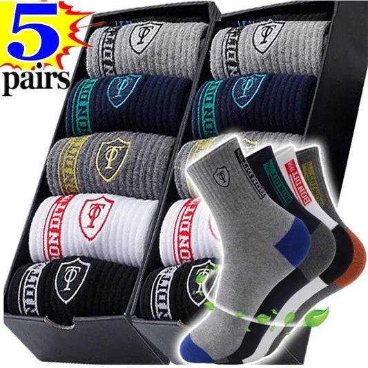 Men's Premium Athletic Crew Socks with Cushioned Sole and Breathable Material - 5 Pairs Pack