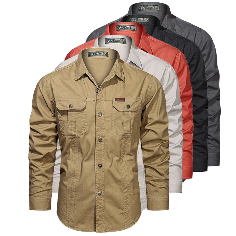 "Men's Long Sleeve Outdoor Utility Shirt with Buttoned Chest Pockets and Durable Design, Available in Multiple Colors"