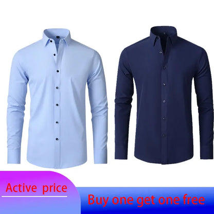 Men's Long Sleeve Stretchable Dress Shirt with Button-Down Front and Slim Fit Design for Formal and Casual Occasions